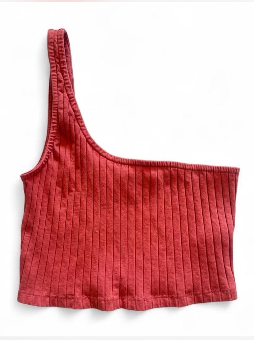 Urban Outfitters Ribbed One-Shoulder Crop Top - Coral